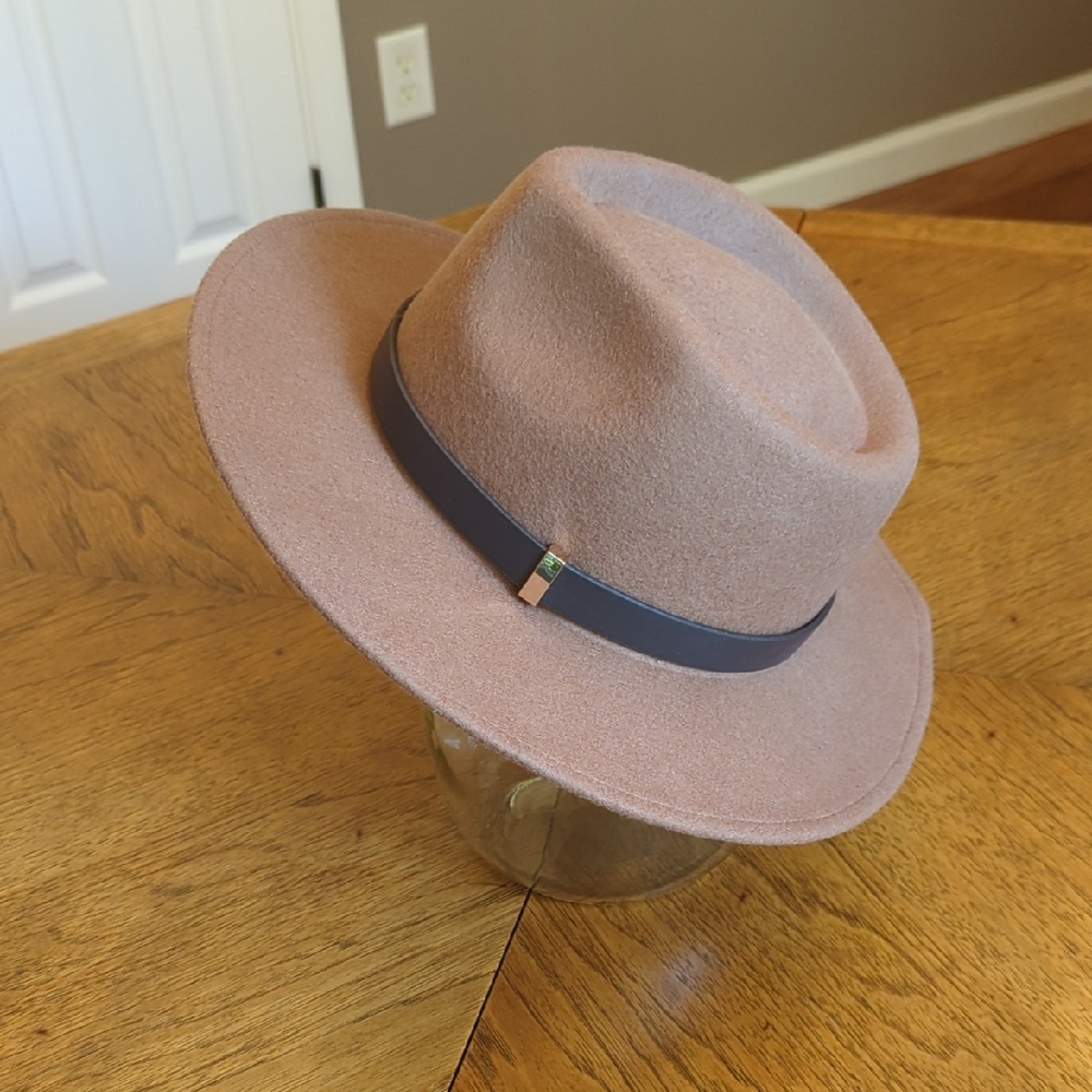 Talbots Taupe Wool Felt Fedora with Faux Leather Band